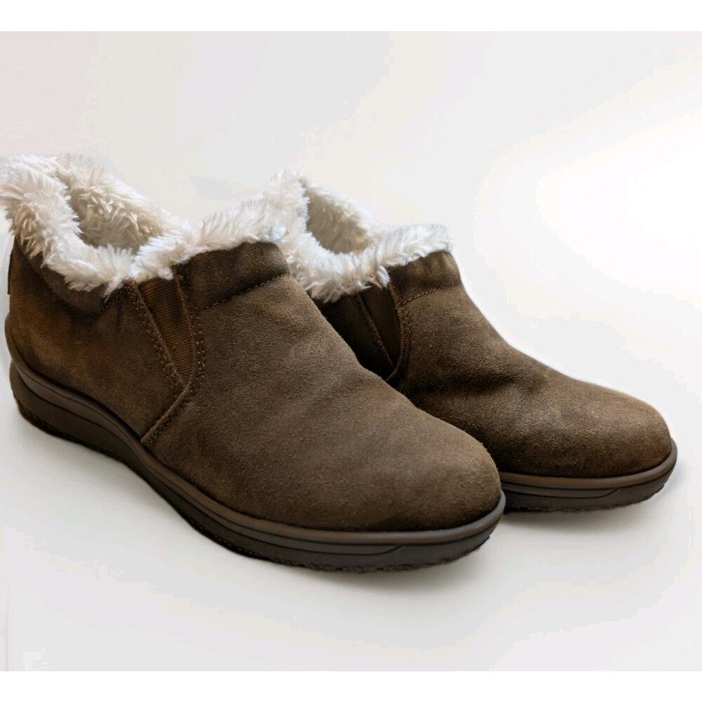 MINNETONKA Women’s Moccasin Slipper Booties Faux Fur Lined Brown Slip On Size 7